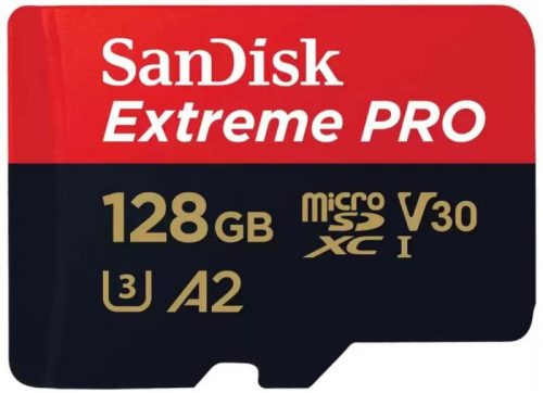 SanDisk 214504 MicroSD Extreme Pro memóriakártya, 128 GB, A2, C10, V30, UHS-I, U3