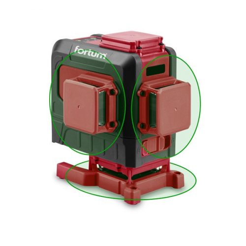 Fortum 4780216 automatikus lézeres vízszintező, ZÖLD, 3D (3×360°) pontosság, 0,2mm/1m, 1/4" és 5/8" menet