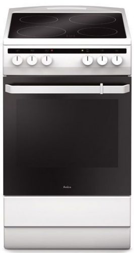 Amica 55353 szabadonálló kerámialapos tűzhely, 50cm, 4 főzőzóna, légkeverés, grill, 9,3kW, fehér