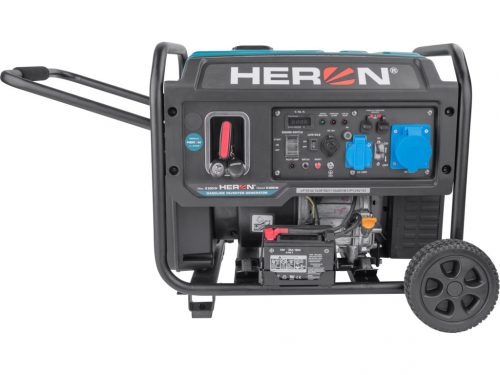 Heron 8896233 benzinmotoros áramfejlesztő, 6 kVA, 230V AC-26A, 12V DC-9A, 1 fázisú, inverteres