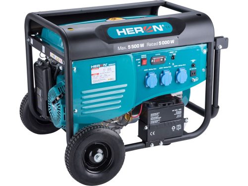 Heron 8896415 benzinmotoros áramfejlesztő, max 5500 VA, egyfázisú, elektromos önindítóval