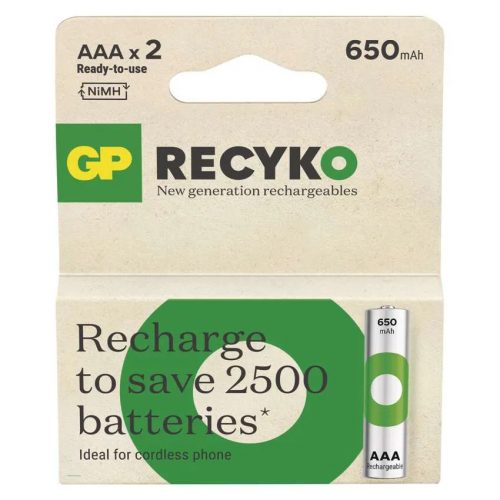 GP ReCyko B25162 650 mAh NiMH AAA/HR03 mikro ceruza akkumulátor (2db/bliszter)