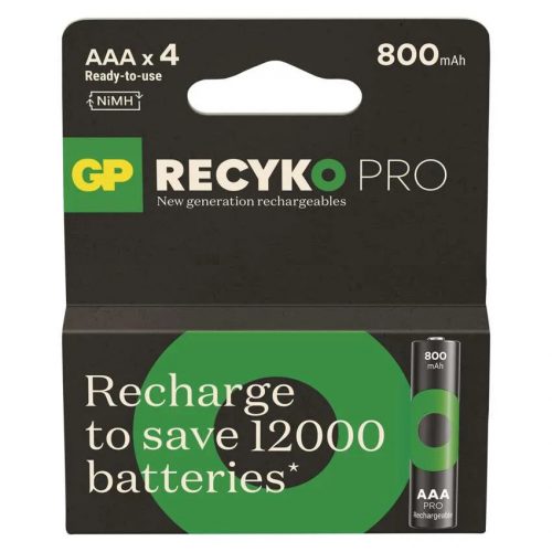 GP ReCyko Pro B26184 800 mAh NiMH AAA/HR03 mikro ceruza akkumulátor (4db/bliszter)