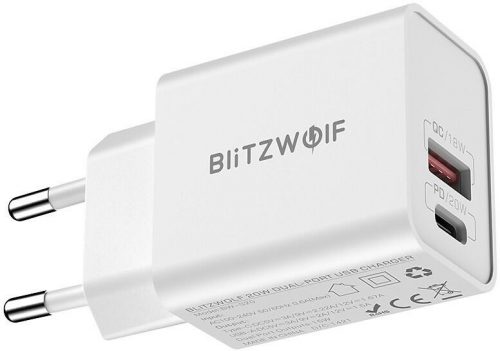 Blitzwolf BW-S20 gyorstöltő hálózati adapter USB, USB-C, 20W, fehér