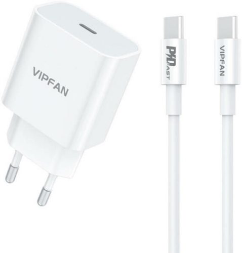 Vipfan E04 hálózati töltő, USB-C, 20W, QC 3.0, fehér