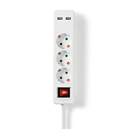 Nedis EXSO315UFSWT hálózati elosztó, kapcsolható, 3aljzat, 2USB, 1.5m, 3x1.5mm2 kábel, 3680Watt, 16A, fehér