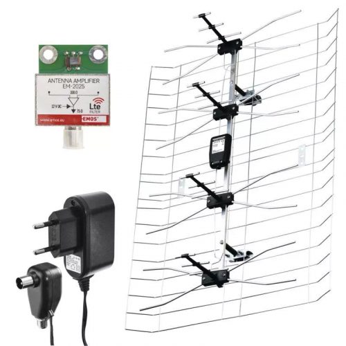 Emos J0665 kültéri antenna, DVB-T/T2, DAB, 0-100 km, LTE/4G szűrő