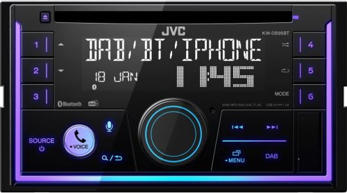 JVC KW-DB95BT autórádió fejegység, 2 DIN, 4 x50Watt, Bluetooth/CD/USB/AUX, 3pár RCA, változtatható gomb megvilágítás