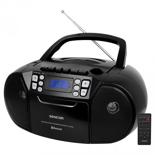 Sencor SPT3907B CD-s rádió magnó, FM, Bluetooth, Aux, óra, antenna, LCD kijelző, fekete