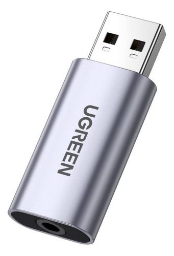 Ugreen 80864 CM383 külső hangkártya, DAC, 24bit/96kHz, USB - 3,5 mm jack, fém ház, szürke