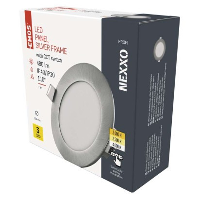 Emos ZD1223 NEXXO LED süllyesztett lámpatest, kerek, 12cm, 7/40W, 480 lm, IP20, meleg/semleges fehér, ezüst