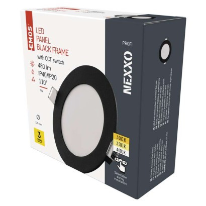 Emos ZD1323 NEXXO LED süllyesztett lámpatest, kerek, 12cm, 7/40W, 480 lm, IP20, meleg/semleges fehér, fekete