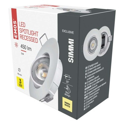 Emos ZD3121 SIMMI LED spotlámpa, 9cm, 5/50W, 450lm, IP20, meleg fehér