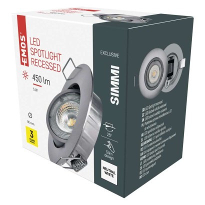 Emos ZD3222 SIMMI LED spotlámpa, 9cm, 5/50W, 450lm, IP20, természetes fehér, szálcsiszolt nikkel