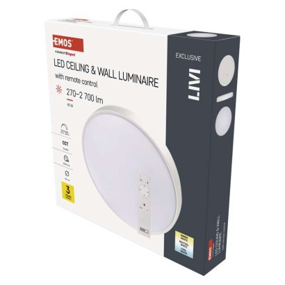 Emos ZM5163 LIVI LED mennyezeti lámpa, szabályozható, dimmerelhető, 50x9cm, 45W, 270-2700lm, meleg- hideg fehér