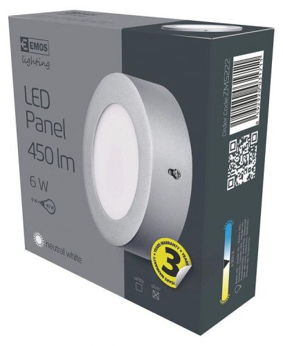 Emos ZM5222 mennyezetre szerelhető LED lámpa, 6 W, 400 lumen, 120 mm, IP20, természetes fehér