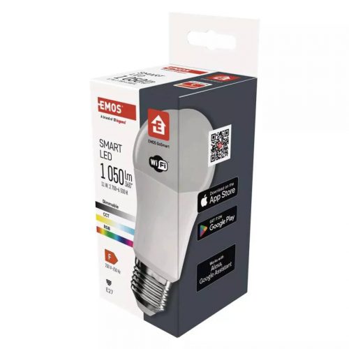 Emos ZQW515R GoSmart LED izzó, E27, A60, 11W, 1050lumen,RGB, dimmerelhető, Wi-Fi