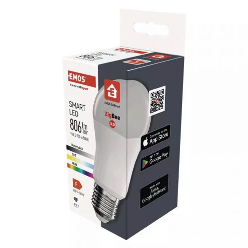 Emos ZQZ514R GoSmart LED izzó, E27, A60, 9W, 806lumen, RGB, dimmerelhető, Zigbee